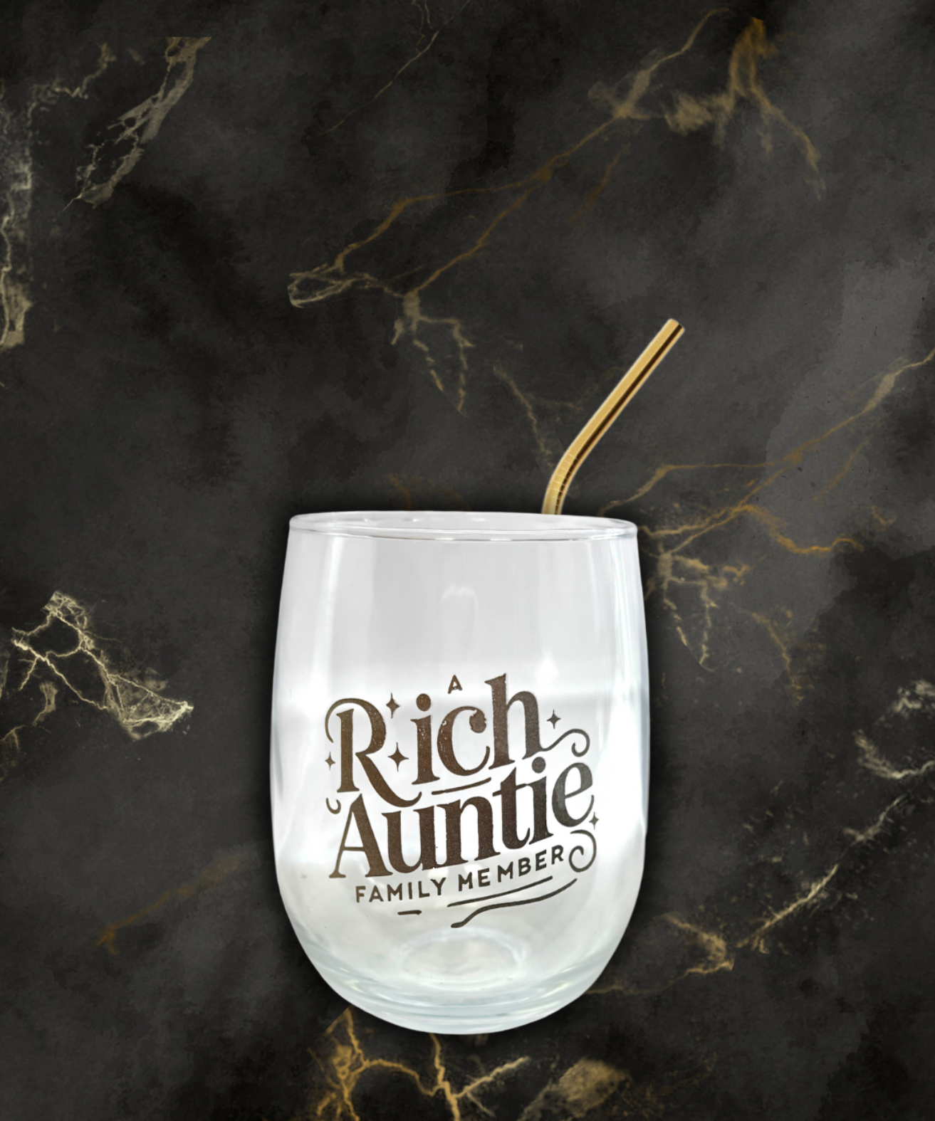Rich Auntie Family Member Glass -12 with gold straw
